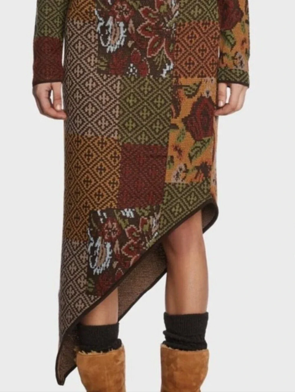 Milk It Brown Knit Bohemian Floaty Asymmetrical Skirt Size 6